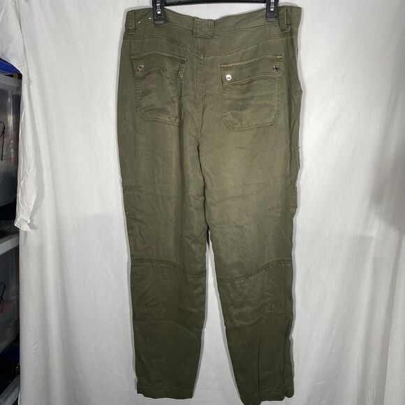 WHITE HOUSE BLACK MARKET Pants Straight Ankle Cargo High Waist Womens 14L Green - Picture 2 of 9